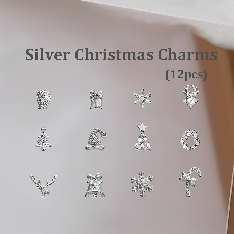 Christmas Charm - 10pcs Metallic Alloy Tree Box Mittens Nail 3D Art Accessories Easy-to-Apply for Beginner Professional Creative Eye-Catching Manicures