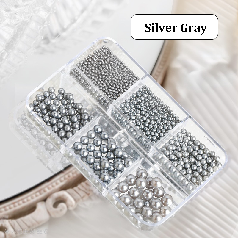 Maillard Color Round Pearls - 6-Grid Multiple sizes Nail Beads Nail 3D Art Accessories Charms and Gems Ball Colorful Rhinestones Easy-to-Apply for Beginner Professional Creative Eye-Catching Manicures