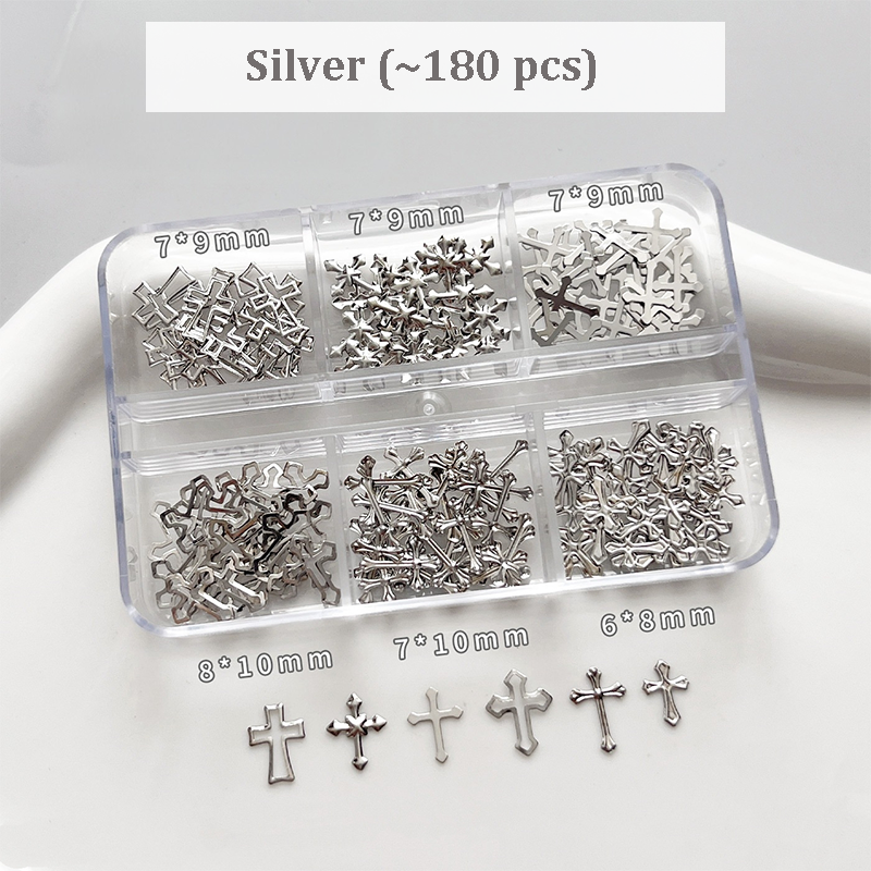 Cross Charm - 6-Grid Metallic Alloy Nail Accessories Easy-to-Apply for Creative Eye-Catching Manicures
