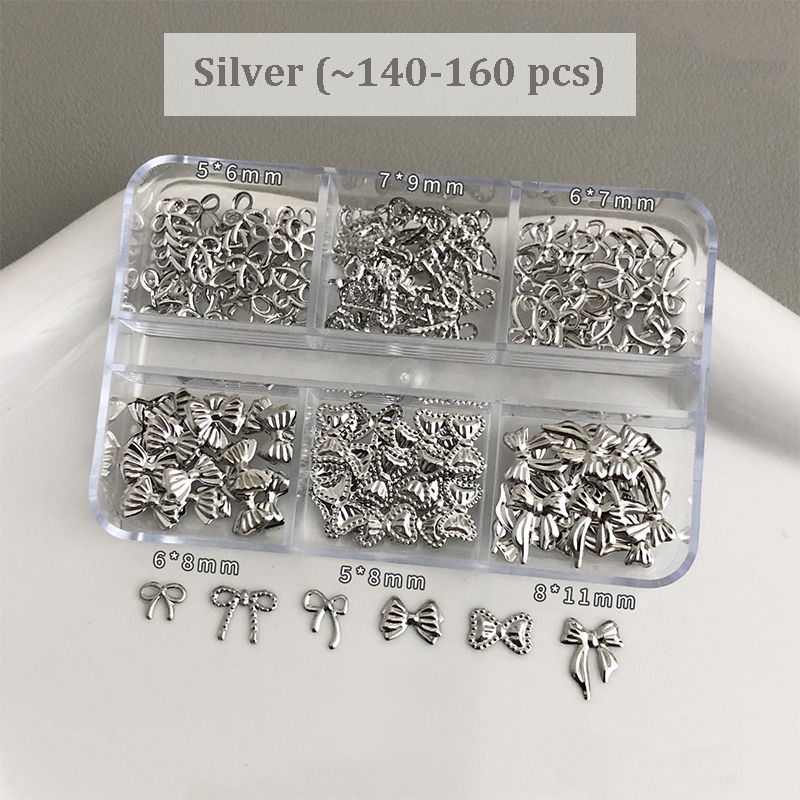 Bow Charm - 6-Grid Metallic Alloy Nail Accessories Easy-to-Apply for Creative Eye-Catching Manicures