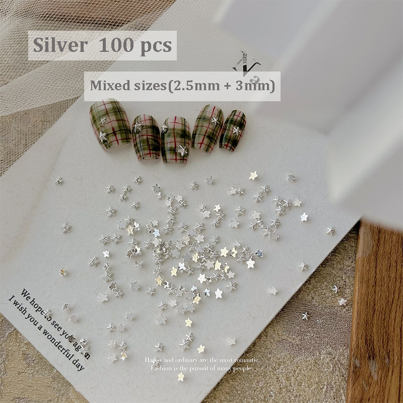 Mini Pentagram Charm -1 Box Mixed Sizes Metallic Alloy Star Nail 3D Art Accessories Easy-to-Apply for Beginner Professional Creative Eye-Catching Manicures