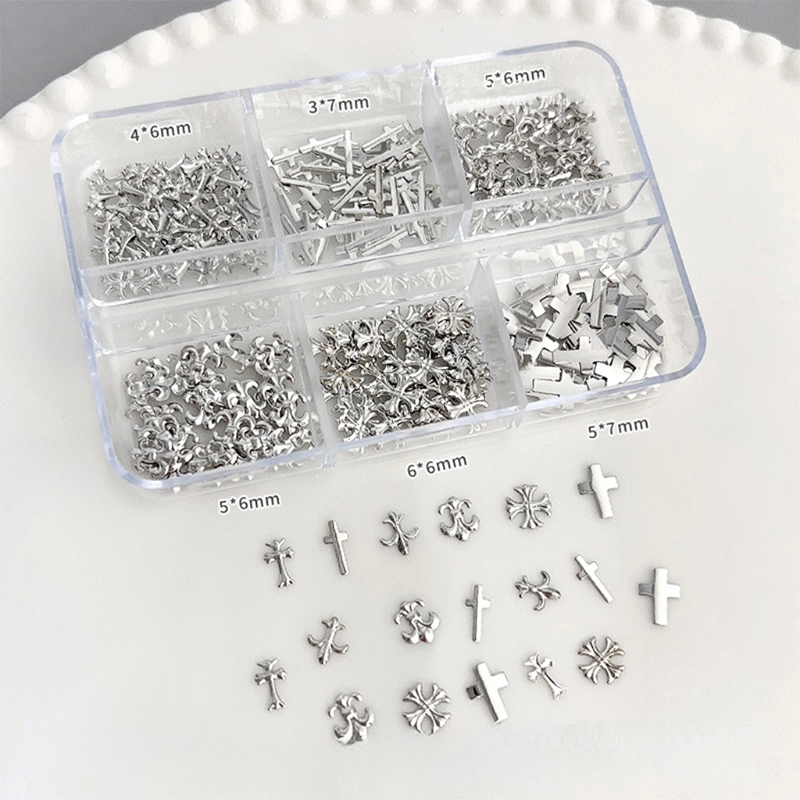 Cross Charm - 6-Grid Metallic Alloy Nail Accessories Easy-to-Apply for Creative Eye-Catching Manicures