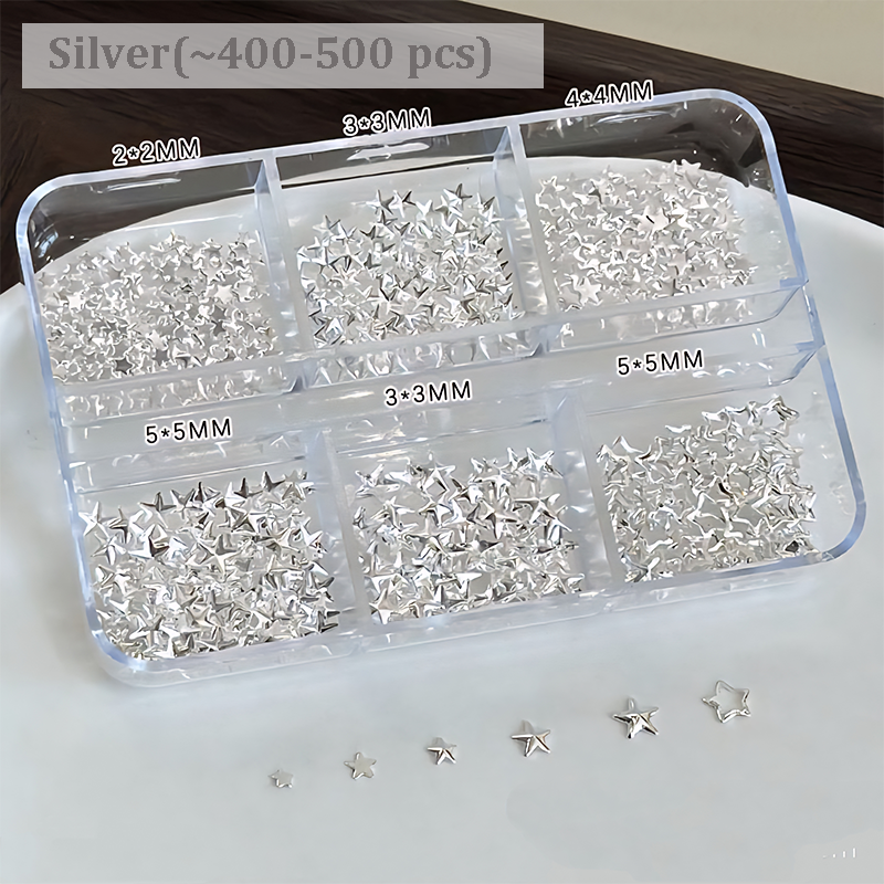 Pentagram Charm - 6-Grid Metallic Alloy Star Nail 3D Art Accessories Easy-to-Apply for Beginner Professional Creative Eye-Catching Manicures