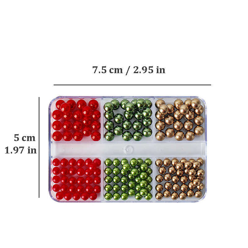 Christmas Round Pearls - 6-Grid Multiple sizes Nail Beads Metallic Alloy Nail 3D Art Accessories Charms and Gems Ball Colorful Rhinestones Easy-to-Apply for Beginner Professional Creative Eye-Catching Manicures