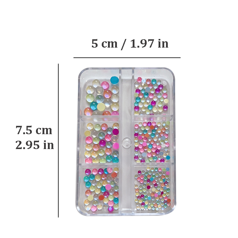 Aurora Bubble Beads - 6-Grid Multiple sizes Nail Beads Nail 3D Art Accessories Macaron Colorful Iridescent Crystal Rhinestones Easy-to-Apply for Beginner Professional Creative Eye-Catching Manicures