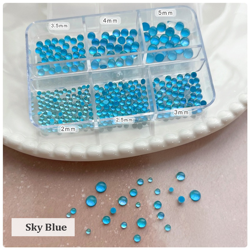 Aurora Bubble Beads - 6-Grid Multiple sizes Nail Beads Nail 3D Art Accessories Macaron Colorful Iridescent Crystal Rhinestones Easy-to-Apply for Beginner Professional Creative Eye-Catching Manicures