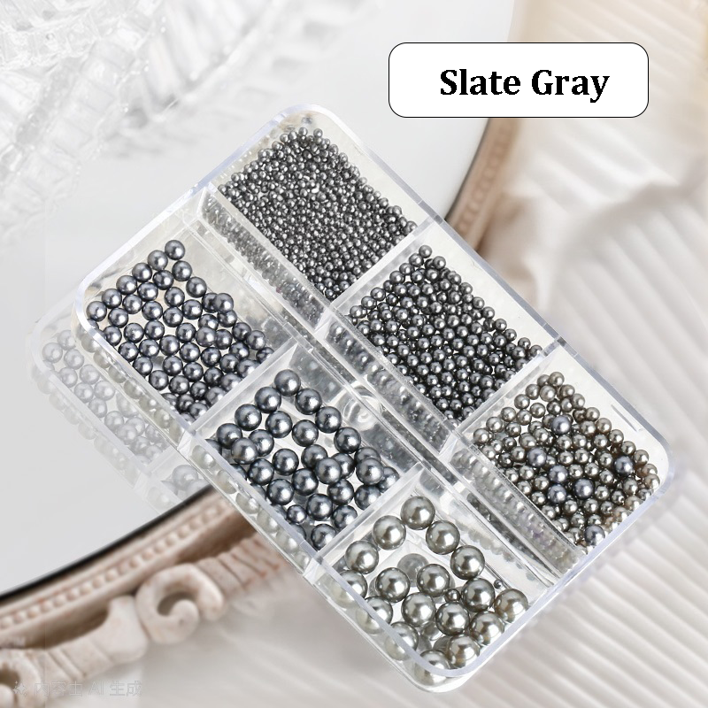 Maillard Color Round Pearls - 6-Grid Multiple sizes Nail Beads Nail 3D Art Accessories Charms and Gems Ball Colorful Rhinestones Easy-to-Apply for Beginner Professional Creative Eye-Catching Manicures