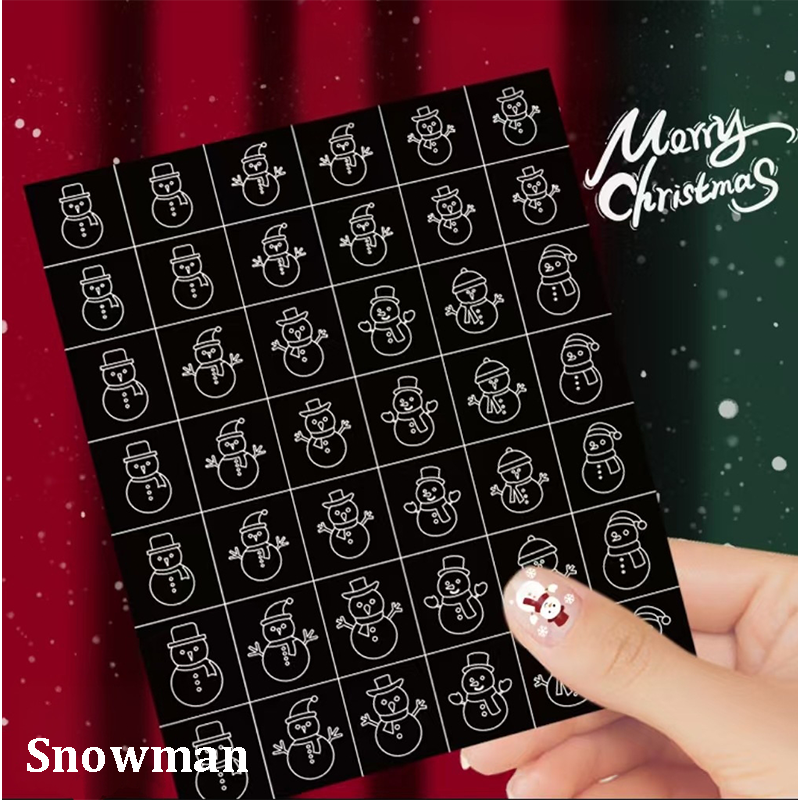 Christmas Stencils - Bells, Tree, Snowman Style Patterns Self-adhesive Reusable Gel Airbrush Nail Guides Decals Templates Stickers Supplies Vinyl for beginners easy DIY Manicure