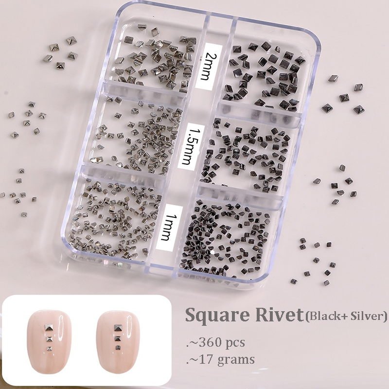 Punk Charm - 6-Grid Metallic Alloy Cone Studs Rivet Beads Nail 3D Art Accessories Easy-to-Apply for Beginner Professional Creative Eye-Catching Manicures