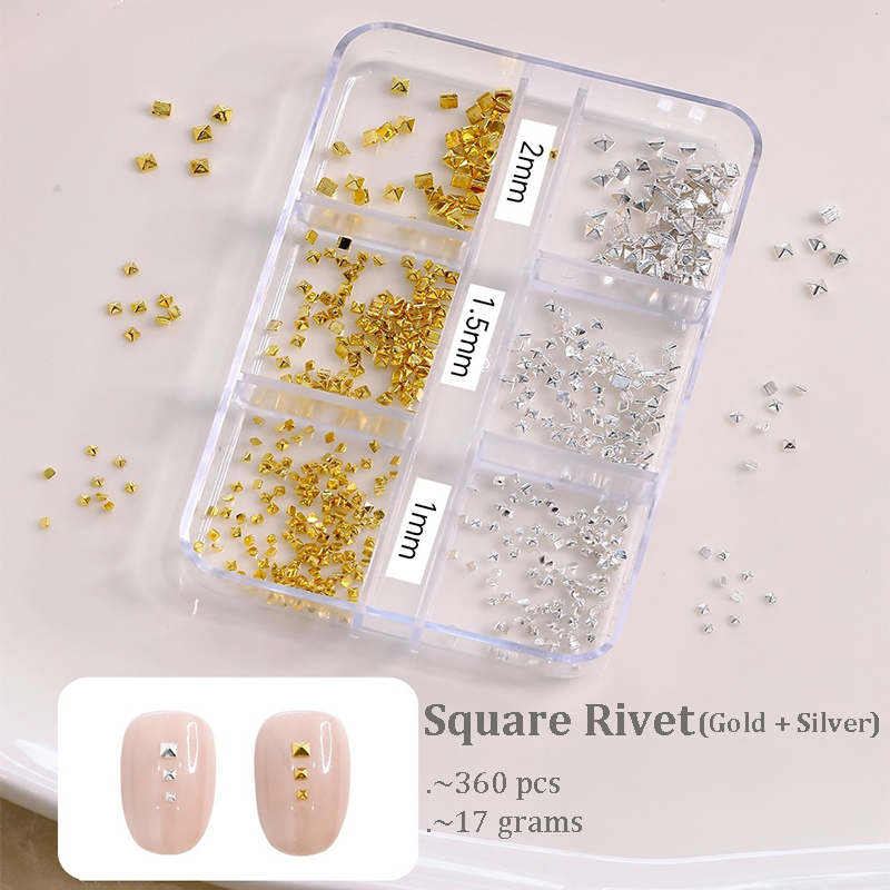 Punk Charm - 6-Grid Metallic Alloy Cone Studs Rivet Beads Nail 3D Art Accessories Easy-to-Apply for Beginner Professional Creative Eye-Catching Manicures