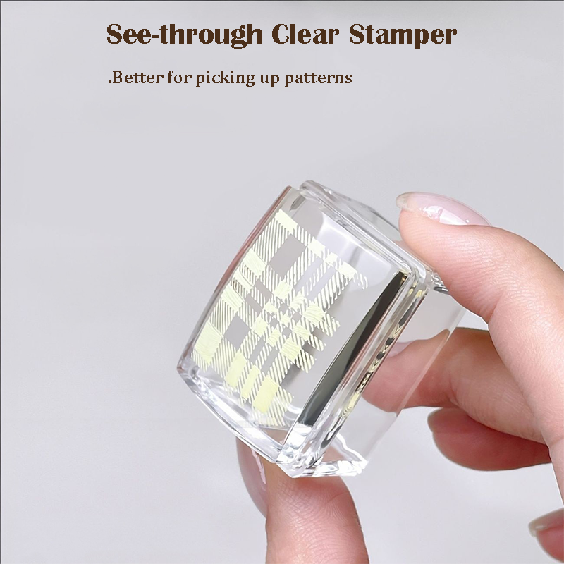 Stamper for Beginner -  Ice Cube Rectangular 25mm Wider Lager Silicone with Cap, Transparent Visible Body, No Misplacement for Stamping DIY, French Tip