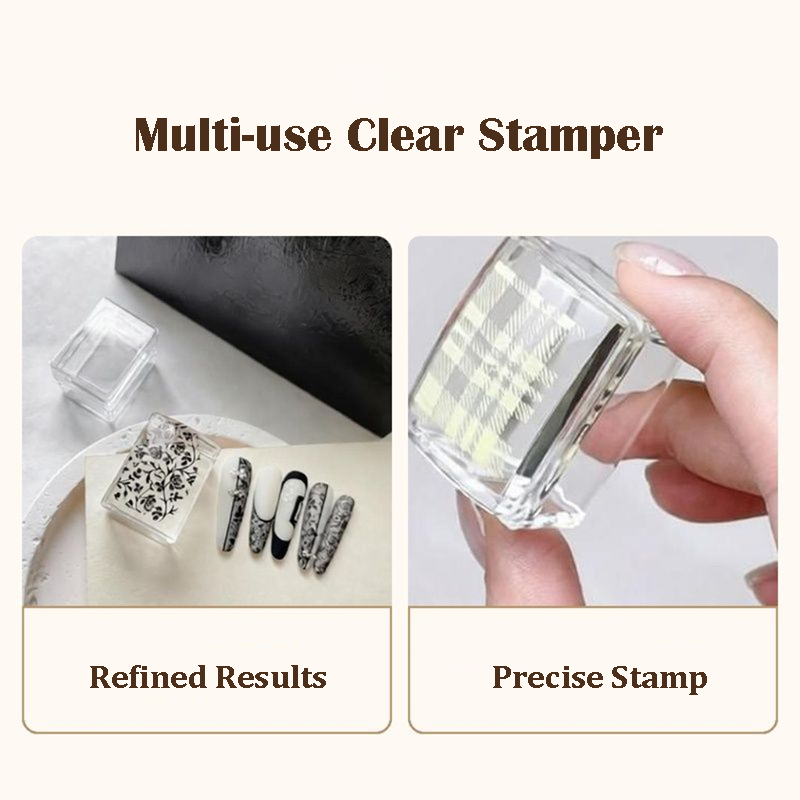 Stamper for Beginner -  Ice Cube Rectangular 25mm Wider Lager Silicone with Cap, Transparent Visible Body, No Misplacement for Stamping DIY, French Tip