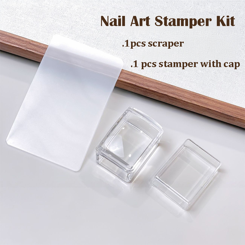 Stamper for Beginner -  Ice Cube Rectangular 25mm Wider Lager Silicone with Cap, Transparent Visible Body, No Misplacement for Stamping DIY, French Tip