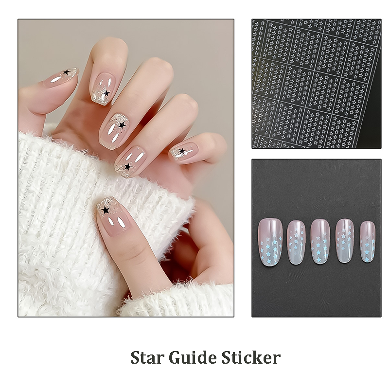 Background Guide Stickers - Butterflies Hearts Stars Cute Classic Style Patterns Self-adhesive Reusable Gel Airbrush Nail Stencils Decals Templates Supplies Vinyl for beginners easy DIY Manicure