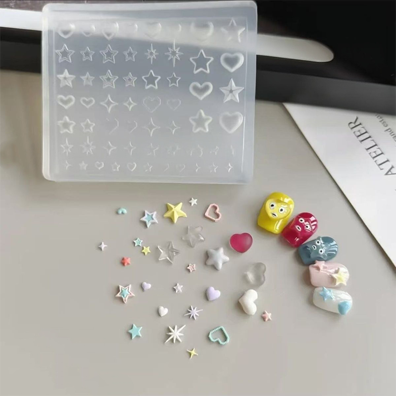 Heart Silicone Mold - Deep Groove for 3D Nail Charm Star Nail Art Sculpture Decoration Carving Templates for DIY Precise Pattern