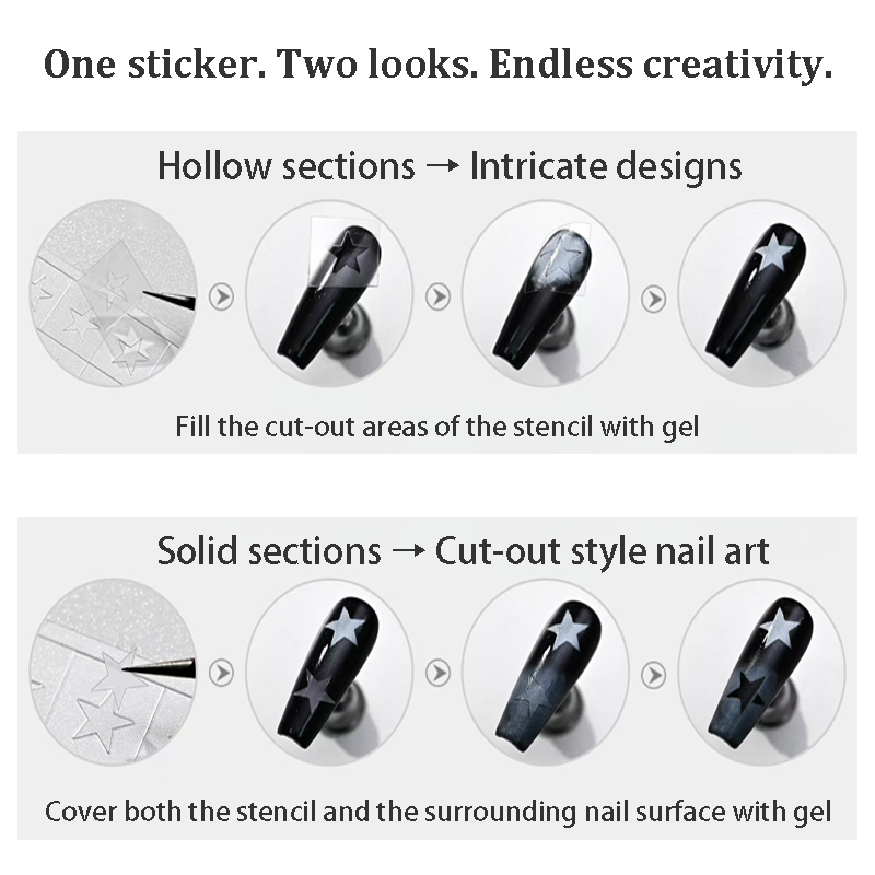 Radial Pattern Guide Stickers - Heart Star Cross Patterns Self-adhesive Reusable Gel Airbrush Nail Stencils Decals Templates Supplies Vinyl for beginners easy DIY Manicure