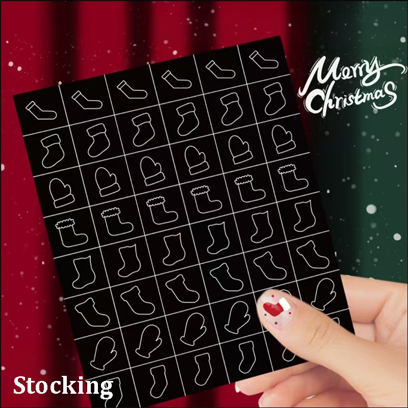 Christmas Stencils - Bells, Tree, Snowman Style Patterns Self-adhesive Reusable Gel Airbrush Nail Guides Decals Templates Stickers Supplies Vinyl for beginners easy DIY Manicure