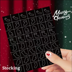 Christmas Stencils - Bells, Tree, Snowman Style Patterns Self-adhesive Reusable Gel Airbrush Nail Guides Decals Templates Stickers Supplies Vinyl for beginners easy DIY Manicure