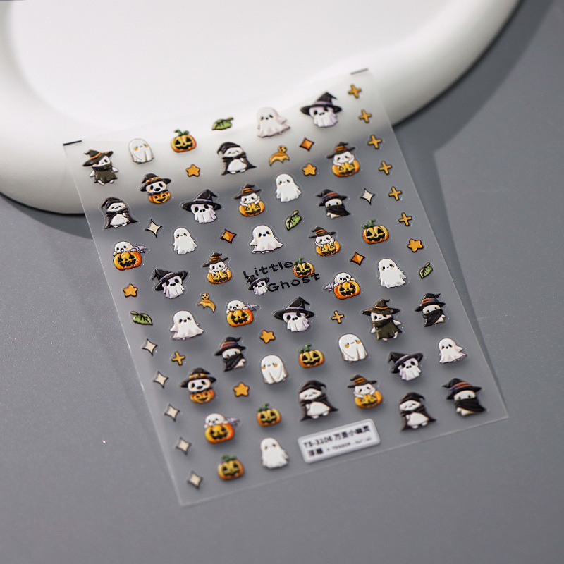 Halloween 3D Self-Adhesive Stickers - 3D Embossed Creepy Cute Spooky Kawaii Decals for Nail Art Decoration