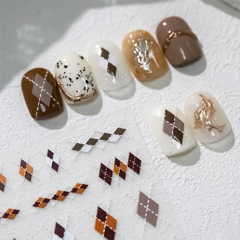Plaid Ultra-thin Self-Adhesive Stickers - Maillard Color Collection for Fall & Winter Decals for Nail Art Decoration