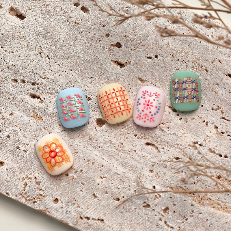 Plaid 3D Self-Adhesive Stickers - 3D Embossed Cute Decals for Nail Art Decoration