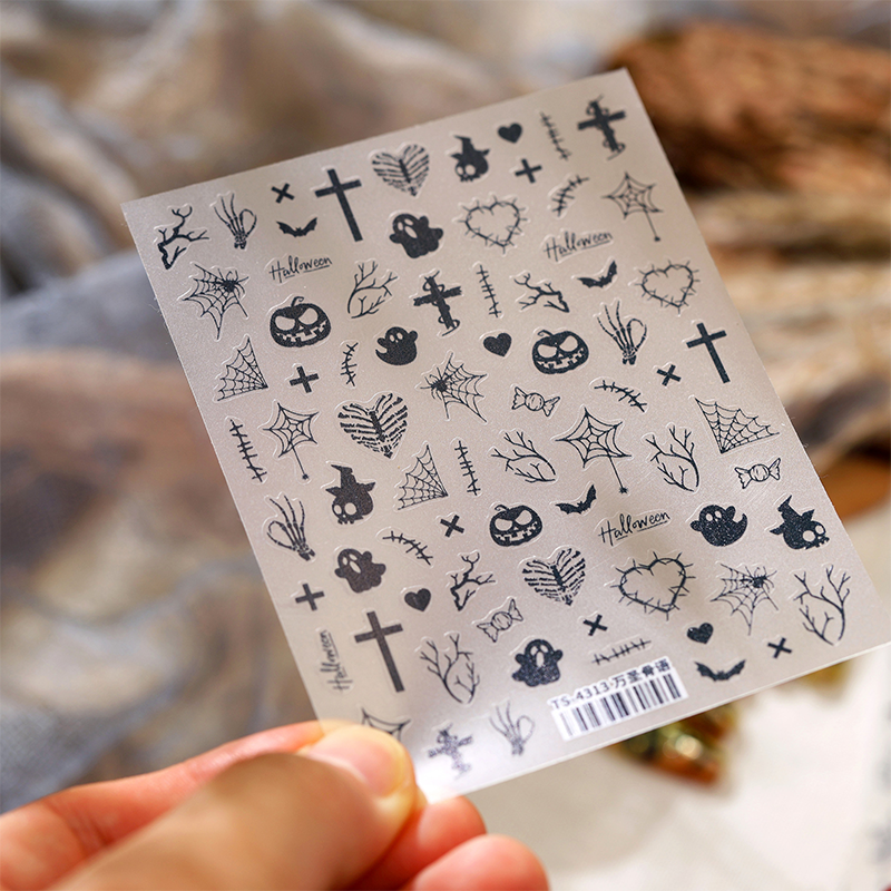 Halloween Ultra-thin Self-Adhesive Stickers - Dark Whimsical Gothic Horror Decals for Nail Art Decoration