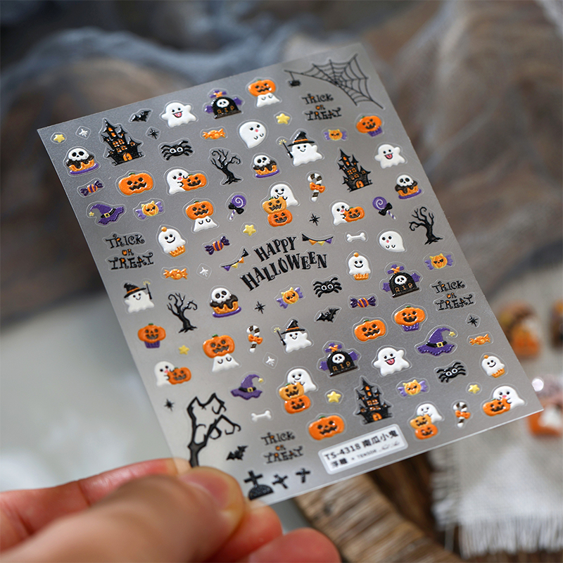 Halloween 3D Self-Adhesive Stickers - 3D Embossed Creepy Cute Spooky Kawaii Decals for Nail Art Decoration