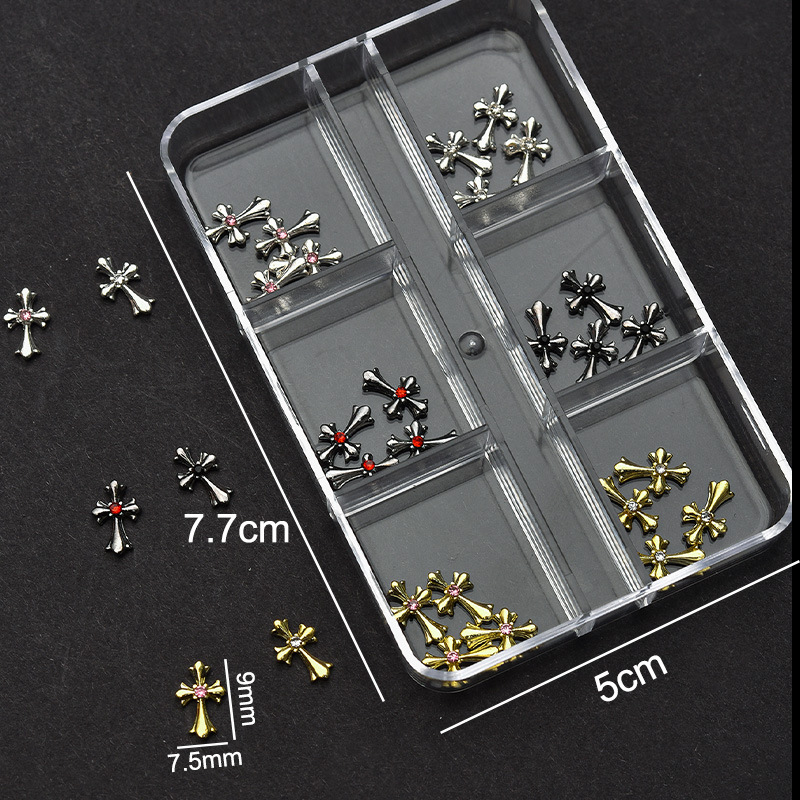 Cross Alloy With Rhinestones Charm - 6-Grid Metallic Alloy Nail Accessories Easy-to-Apply for Creative Eye-Catching Manicures