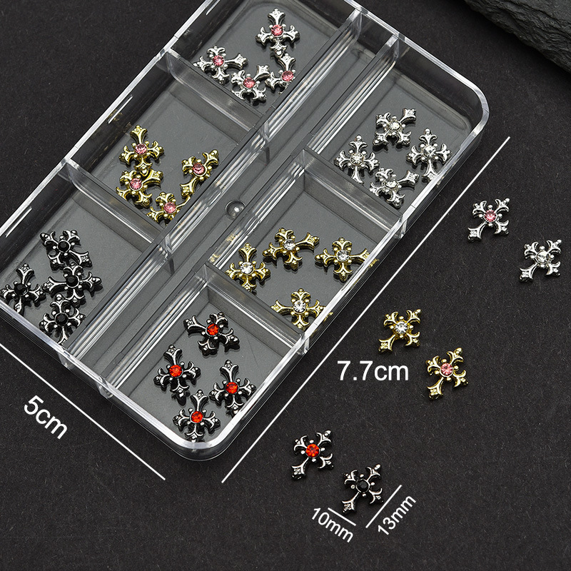 Cross Alloy With Rhinestones Charm - 6-Grid Metallic Alloy Nail Accessories Easy-to-Apply for Creative Eye-Catching Manicures