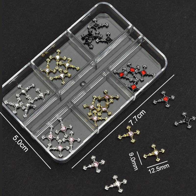 Cross Alloy With Rhinestones Charm - 6-Grid Metallic Alloy Nail Accessories Easy-to-Apply for Creative Eye-Catching Manicures
