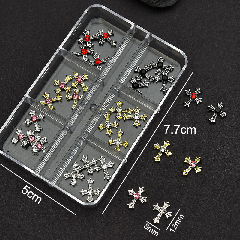Cross Alloy With Rhinestones Charm - 6-Grid Metallic Alloy Nail Accessories Easy-to-Apply for Creative Eye-Catching Manicures