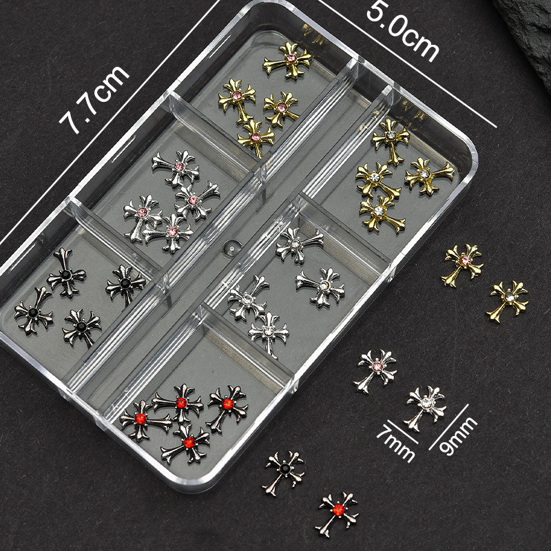Cross Alloy With Rhinestones Charm - 6-Grid Metallic Alloy Nail Accessories Easy-to-Apply for Creative Eye-Catching Manicures