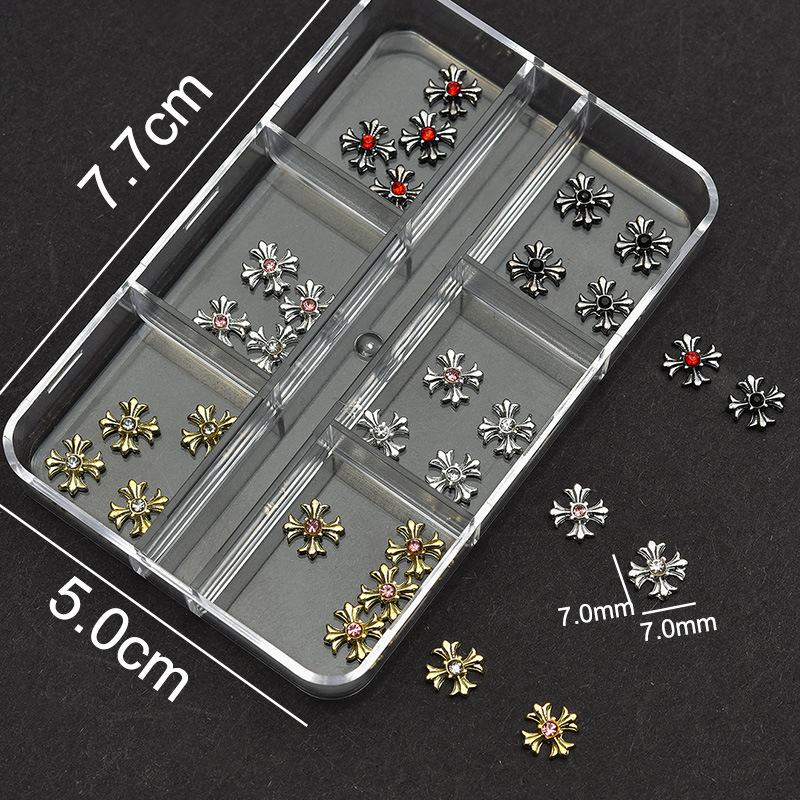 Cross Alloy With Rhinestones Charm - 6-Grid Metallic Alloy Nail Accessories Easy-to-Apply for Creative Eye-Catching Manicures