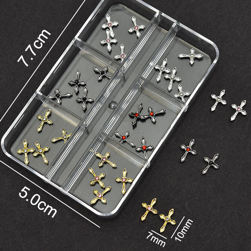 Cross Alloy With Rhinestones Charm - 6-Grid Metallic Alloy Nail Accessories Easy-to-Apply for Creative Eye-Catching Manicures