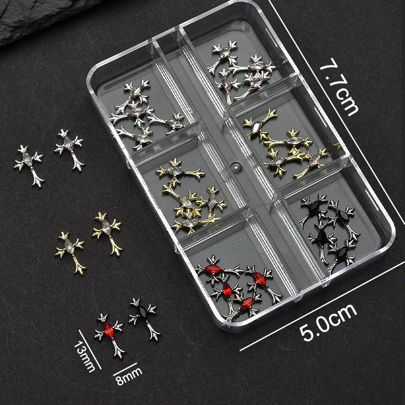 Cross Alloy With Rhinestones Charm - 6-Grid Metallic Alloy Nail Accessories Easy-to-Apply for Creative Eye-Catching Manicures