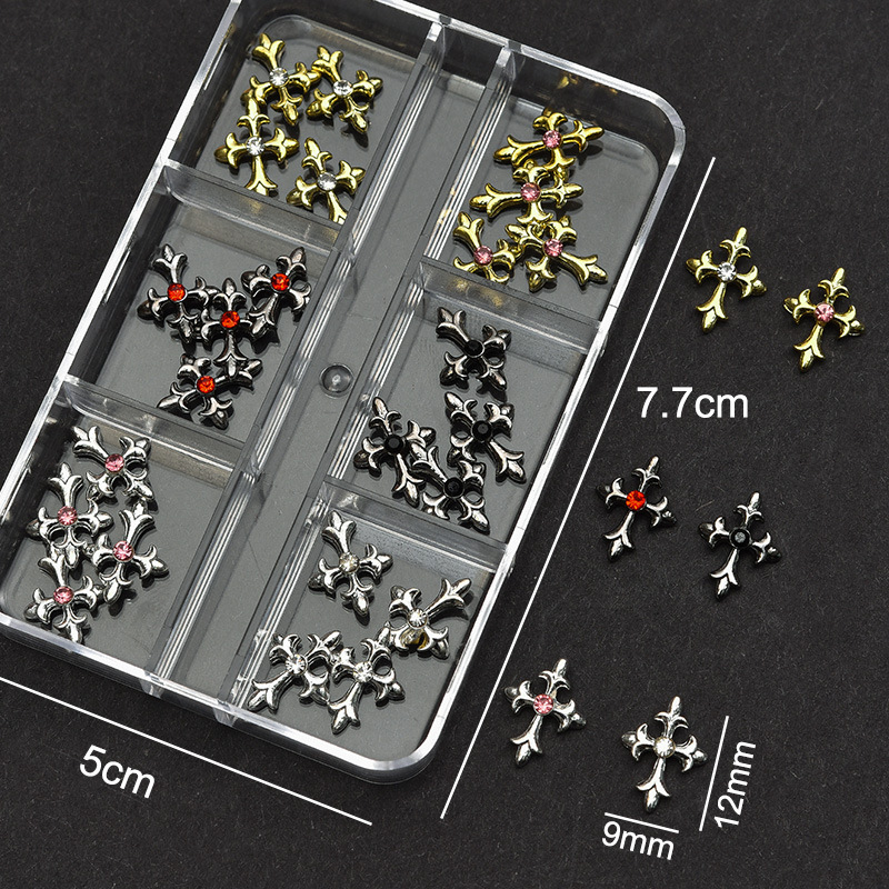 Cross Alloy With Rhinestones Charm - 6-Grid Metallic Alloy Nail Accessories Easy-to-Apply for Creative Eye-Catching Manicures