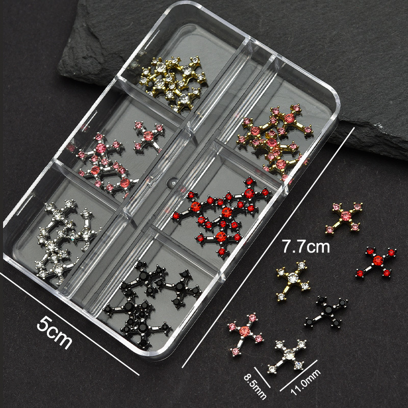 Cross Alloy With Rhinestones Charm - 6-Grid Metallic Alloy Nail Accessories Easy-to-Apply for Creative Eye-Catching Manicures