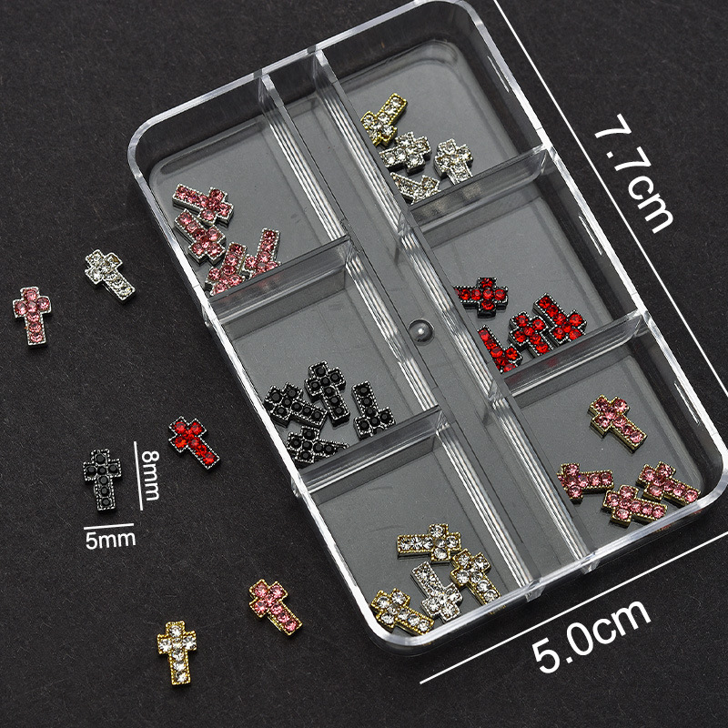 Cross Alloy With Rhinestones Charm - 6-Grid Metallic Alloy Nail Accessories Easy-to-Apply for Creative Eye-Catching Manicures