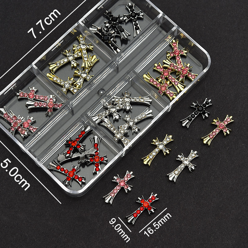 Cross Alloy With Rhinestones Charm - 6-Grid Metallic Alloy Nail Accessories Easy-to-Apply for Creative Eye-Catching Manicures