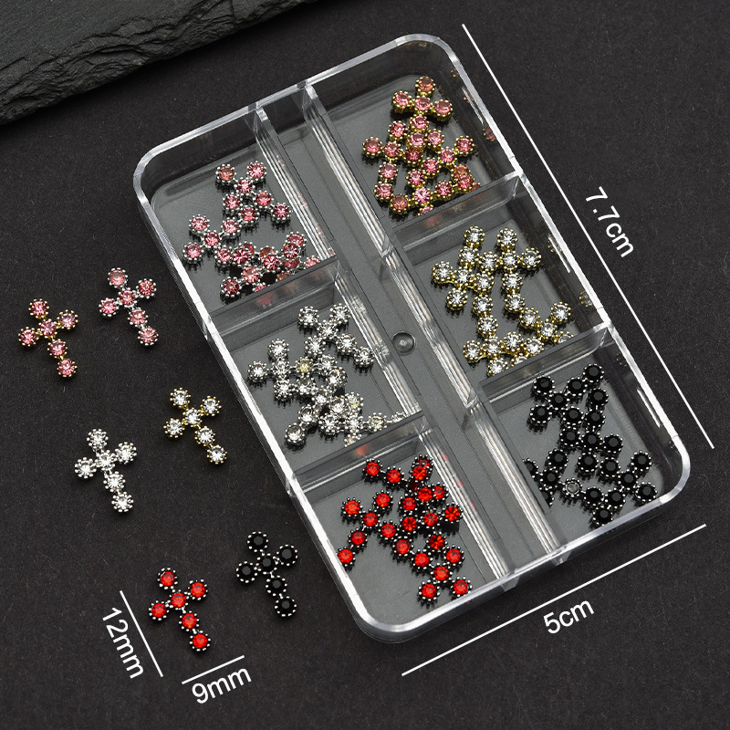 Cross Alloy With Rhinestones Charm - 6-Grid Metallic Alloy Nail Accessories Easy-to-Apply for Creative Eye-Catching Manicures