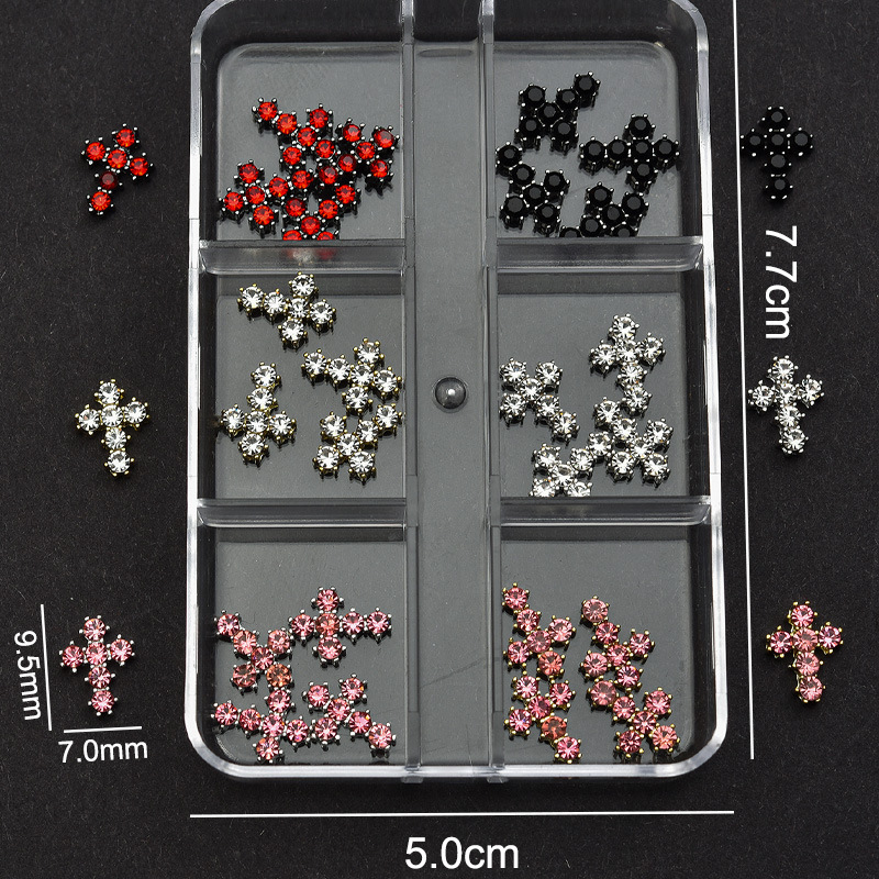 Cross Alloy With Rhinestones Charm - 6-Grid Metallic Alloy Nail Accessories Easy-to-Apply for Creative Eye-Catching Manicures