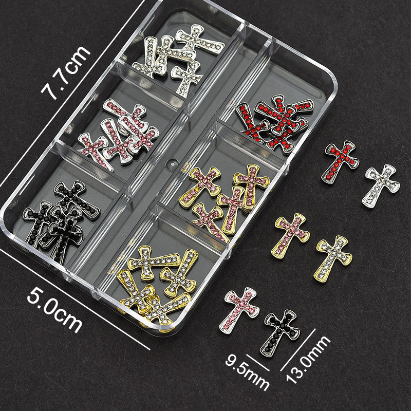 Cross Alloy With Rhinestones Charm - 6-Grid Metallic Alloy Nail Accessories Easy-to-Apply for Creative Eye-Catching Manicures