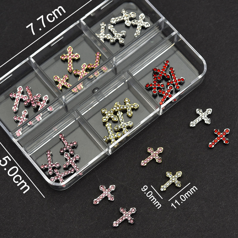 Cross Alloy With Rhinestones Charm - 6-Grid Metallic Alloy Nail Accessories Easy-to-Apply for Creative Eye-Catching Manicures