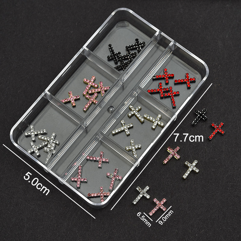 Cross Alloy With Rhinestones Charm - 6-Grid Metallic Alloy Nail Accessories Easy-to-Apply for Creative Eye-Catching Manicures