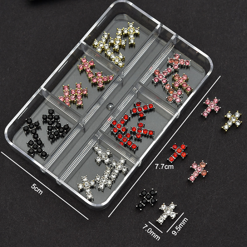 Cross Alloy With Rhinestones Charm - 6-Grid Metallic Alloy Nail Accessories Easy-to-Apply for Creative Eye-Catching Manicures