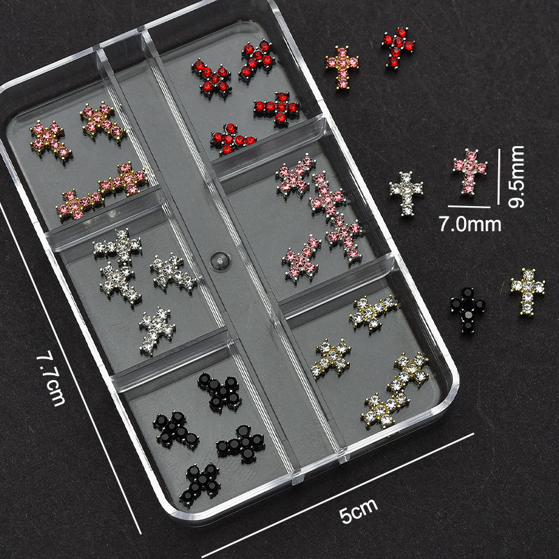 Cross Alloy With Rhinestones Charm - 6-Grid Metallic Alloy Nail Accessories Easy-to-Apply for Creative Eye-Catching Manicures