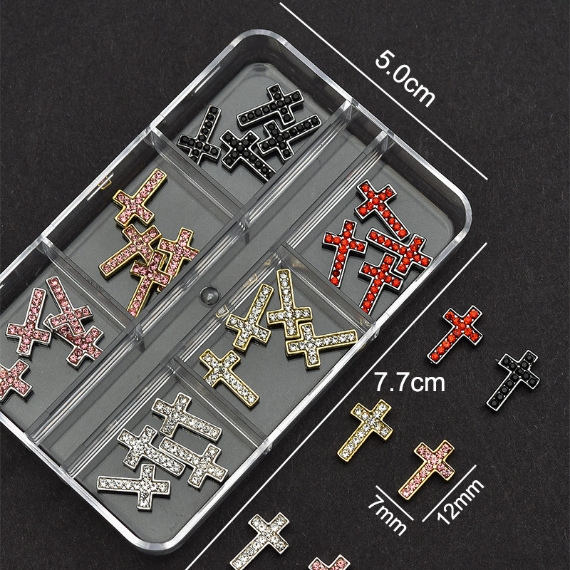 Cross Alloy With Rhinestones Charm - 6-Grid Metallic Alloy Nail Accessories Easy-to-Apply for Creative Eye-Catching Manicures
