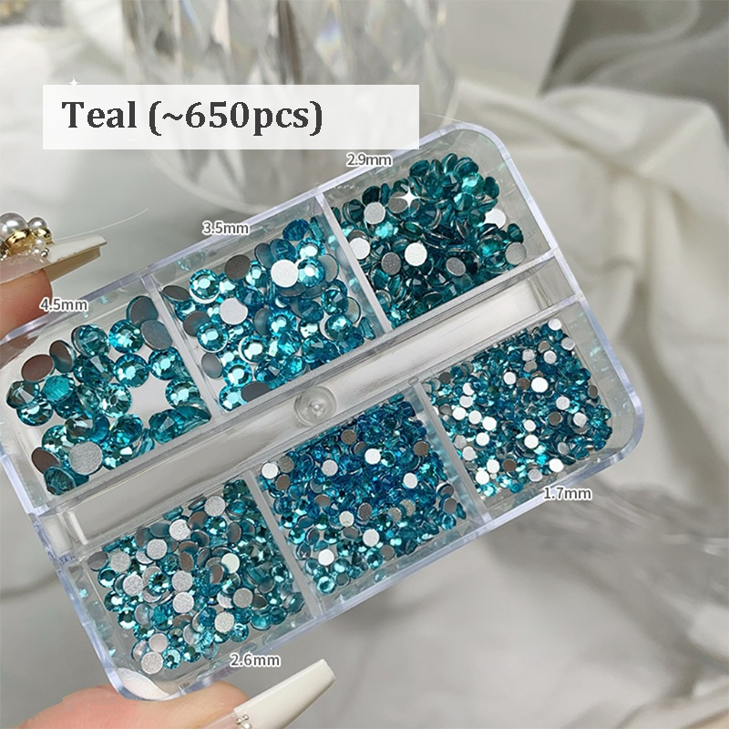 Rhinestones -  6-Grid Flatback Multiple Colorful Sizes Tiny Crystal Gemstones  for Beginner Professional Creative Eye-Catching Bedazzling Manicures