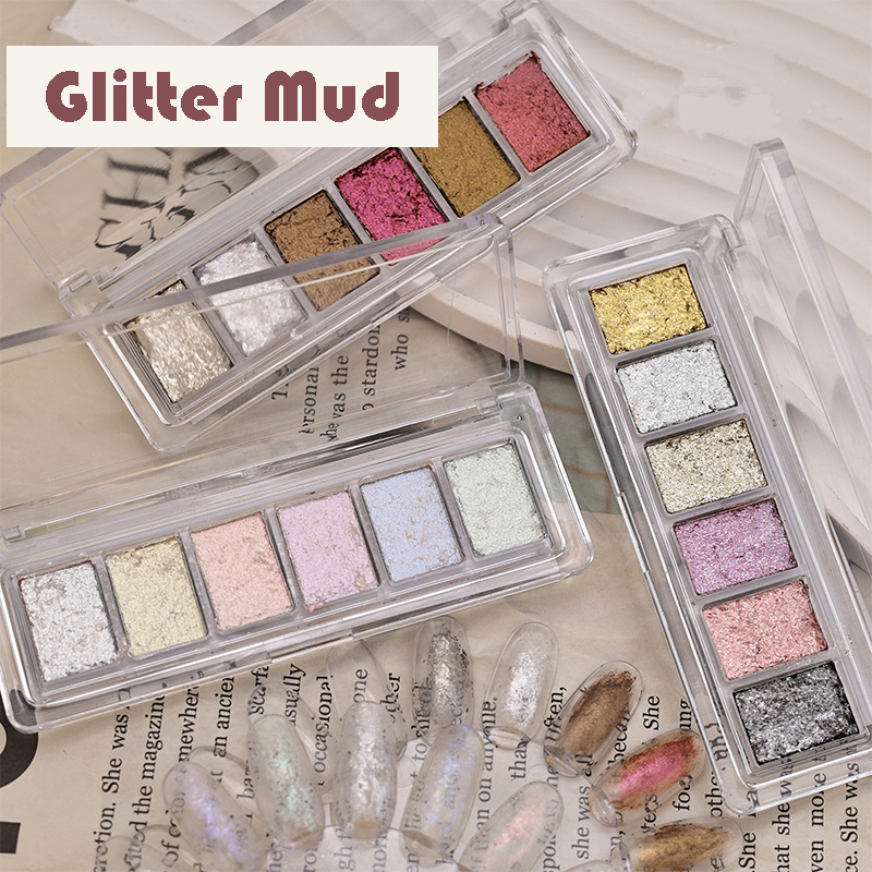 Glitter Mud for Beginner Professional-6 Colors Solid Foil Pigment Reflective Charm Fairy Dust Powder Flakes for Nails