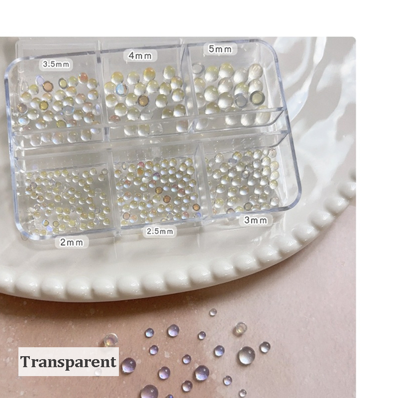 Aurora Bubble Beads - 6-Grid Multiple sizes Nail Beads Nail 3D Art Accessories Macaron Colorful Iridescent Crystal Rhinestones Easy-to-Apply for Beginner Professional Creative Eye-Catching Manicures